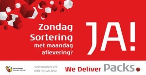 Packs zondag sortering, maandag levering Packs zondag sortering, maandag levering
